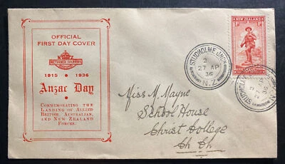 1936 Studholme New Zealand First Day Cover FDC To Christchurch Anzar Day - Image 1 of 2