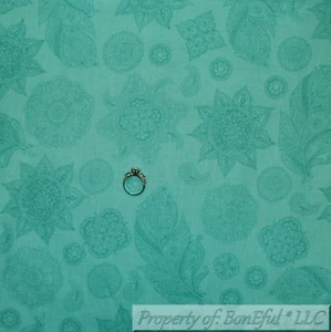 BonEful Fabric FQ Cotton Quilt Green Leaf Teal Flower Paisley Boho Shabby Chic L - Picture 1 of 12