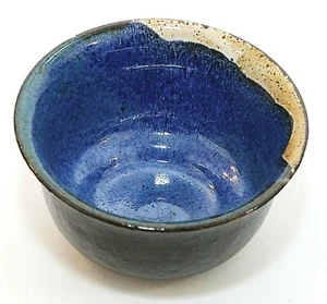 Kunstkeramik Schale blau schwarz beige 5" rund signiert Unikat Handarbeit - Bild 1 von 6