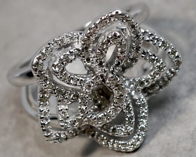 Sonia B. vintage Anillo de doble banda de diamantes con contorno floral de oro blanco de 14K Foto 1 de 4