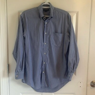 Men's Lands End Button Down Shirt 15.5-32 Blue & White Oxford Striped -No Iron - Image 1 of 4