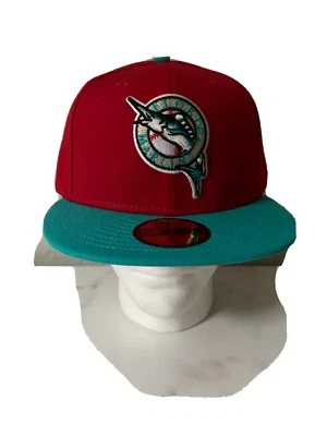 Chapéu ajustável New Era 59Fifty Florida Marlins vermelho/azulado tamanho 7 7/8 - Imagem 1 de 4
