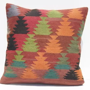 20"x20" Handmade Kilim Cushion Cover - Wool, Traditional Turkish Design, Vintage - Picture 1 of 3
