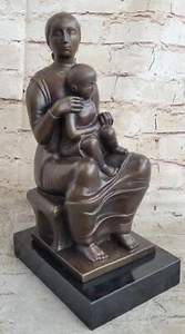 Henry Moore Mother and Child Brown Patina Bronze Sculpture Marble Base Figurine - Picture 1 of 10