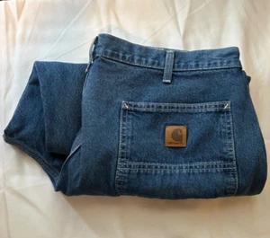 Men's Carhartt Straight Leg Medium Wash Blue Jeans W40” L30” - Picture 1 of 8