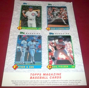1990 Topps Magazine Baseball Cards Uncut Sheet Panel Ken Griffey Jr, Sandburg