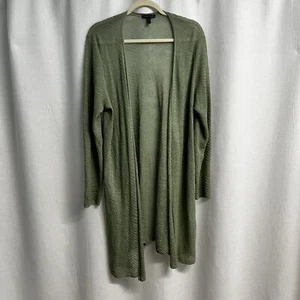 Eileen Fisher Celadon Green Hemp Open Front Longline Cardigan Duster Large - Picture 1 of 8