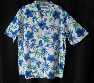DANIEL CREMIEUX Shirt size Large white blue green Hawaiian floral print NWT - Picture 1 of 2