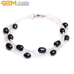 Freshwater Pearl Bead Cluster Crystal Jewelry Knitting bracelet 7" 5-6x7-8mm