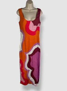 $2150 Etro Women's Orange Optic Wave Scoop Neck Midi Sheath Dress Size 44 - Picture 1 of 4