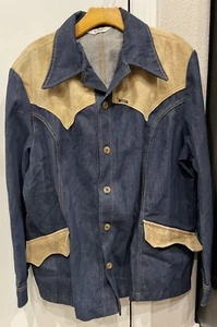 VTG 70s Lee Blue Denim Suit Jacket Blazer Western Disco Size XL - Picture 1 of 6