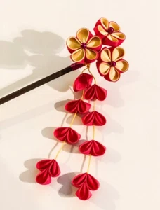 1 pc of Japanese Kanzashi Hair Stick Cherry Blossom Design w Pink & Yellow color - Picture 1 of 8