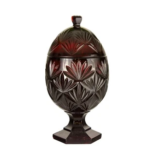 Vintage Ruby Red Glass Egg Shaped Pedestal Candy Dish 9" Removable Top - Picture 1 of 4