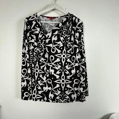 Narciso Rodriguez for Design Nation Women's Patterned Blouse Black/White XL - Image 1 of 4