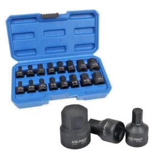 US PRO 16pc Stubby Hex Bit Impact Socket Set Metric/SAE Short Allen Keys - Picture 1 of 4