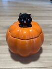 ⭐️ Halloween Pumpkin & Black Cat Ceramic Candy Cookie Treat Jar