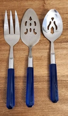 3pc Cobalt Blue Acrylic Handle Stainless Steel Serving Utensils Spoon, Fork - Image 1 of 4
