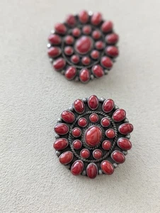 Navajo Coral Cluster Earrings Large Vintage - Picture 1 of 8