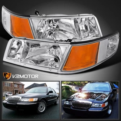 Fits 1998-2002 Mercury Grand Marquis Clear Headlights+Corner Signal Lamps 98-02 - Image 1 of 4