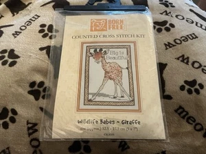 BN Wildlife Babes Giraffe Born Free Foundation Cross Stitch Kit DMC 5 x 7" - Picture 1 of 2