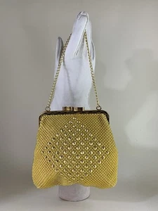 Golden Name Vintage Gold 1960s Beaded Clutch Bag Handbag, Gold Strap - Picture 1 of 19