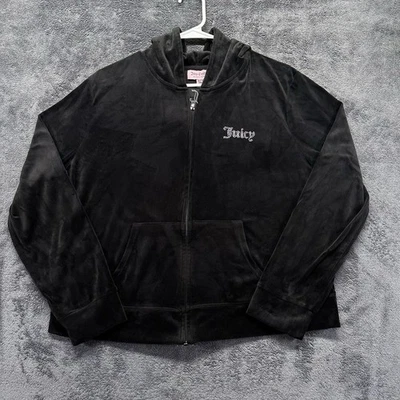 Vintage Juicy Couture Velour Track Jacket 2XL XXL Black Hoodie Sweatshirt Zip Up - Image 1 of 4