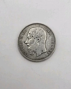 1869 Belgium 5 Francs Leopold II.Silver.Circulated. - Picture 1 of 3