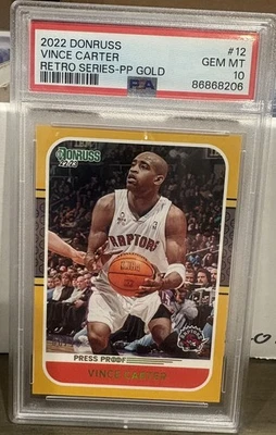 2022-23 Panini Donruss Vince Carter Prueba de Prensa Oro #12 08/10! PSA 10 POP 1! Foto 1 de 2