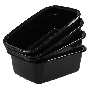 4 Pack 12 Quart Black Small Wash Basin, Plastic Rectangular Dish Pan, Kitchen - Picture 1 of 7