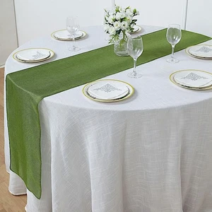 MOSS GREEN 14"x108" Faux Burlap Polyester TABLE RUNNER Party Home Decorations - Picture 1 of 8