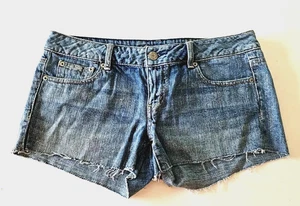 American Eagle pantaloncino donna denim taglio taglia 8 med risciacquo glitter accento - Foto 1 di 15