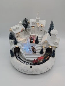 Animated Lighted Musical Snow Winter White Christmas Village W/ Revoling Train - Picture 1 of 13