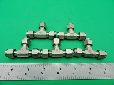 (5pcs) DK-LOC 1/4"STAINLESS DOUBLE FERRULE COMPRESSION TEE - Image 1 of 2