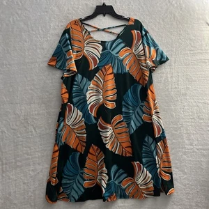 Allison Brittney Womans Dress Multicolor Plus 2X Floral Tropical Short Sleeve - Picture 1 of 8