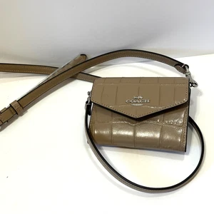 Coach Mini Envelope Wallet with Strap Crocodile Embossed SILVER/STONE CU175 NWOT - Picture 1 of 8