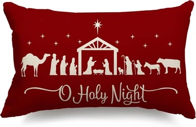 Christmas Pillow Covers 12x20,Merry Christmas Cross Joy Oh Holy Night Nativity H - Image 1 of 4