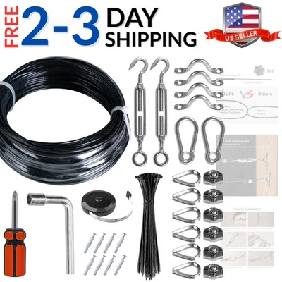 String Lights Hanging Kit for Outdoor, Includes 100Ft Stainless Steel304 Susp... - Image 1 of 4