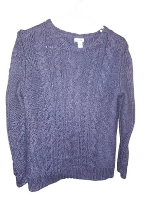 Suéter LL Bean Mujer L Grande Borgoña Tejido con Cable 100% Algodón Grueso Crew Foto 1 de 4