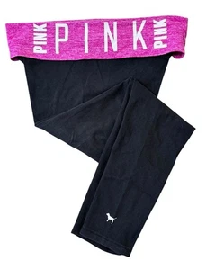 Leggings Y2K Vintage Victoria’s Secret ROSA Negros Plegables Yoga Logotipo Perro Talla L - Imagen 1 de 8