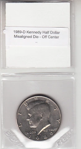 1989-D Kennedy Half Dollar Misaligned Die Off Center Obverse Error Variety MAD Cover