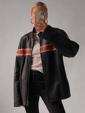 Women Vintage Biker Ultra Oversized Leather Moto Jacket, Heavy Duty Pebbled