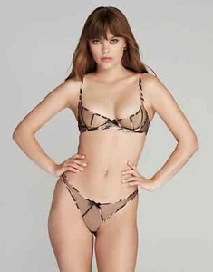 AGENT PROVOCATEUR SOLD OUT BLACK/PINK TIGER ELLISE DEMI BRA 32A & THONG X SMALL - Picture 1 of 14