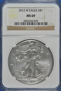 2012 W Burnished $1 Silver Eagle NGC MS 69 (Brown Label) - Picture 1 of 2