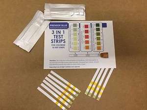 3 in 1 TEST STRIPS FOR CHLORINE - SWIMMING POOLS  - Picture 1 of 4