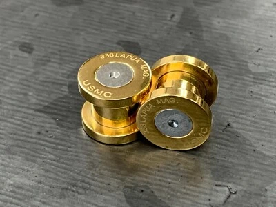 PAR de tapones de bala Lapua Mag USMC chapados en iones de oro medidores roscados internamente Foto 1 de 4