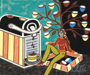 JACQUELINE DITT - Under t. Coffee Capsule Tree  A4 DRUCK n.Gemälde Kaffee Giclee - Bild 1 von 3