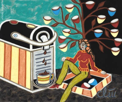 JACQUELINE DITT - Under t. Coffee Capsule Tree  A4 DRUCK n.Gemälde Kaffee Giclee - Bild 1 von 3