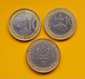 Lotto 10 dirham Marocco x3 diversi anni bimetallici 1995,2022,2023 fine/VFine - Foto 1 di 2