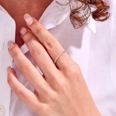 14K Solid Gold 1.4mm Diamond Eternity Ring Stacking Diamond Eternity Wedding Ban - Image 1 of 4