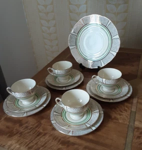 Empire Shelton Ivory Tea Set 1940s England *13 Pieces Trios & Cake Plate - Picture 1 of 18